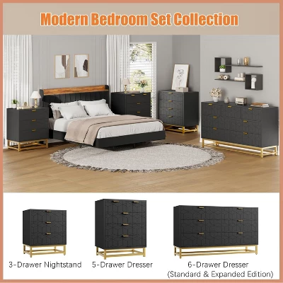 Modern 3/4/5/6/7 Drawer Dresser, Wide Chest With Gold Metal Legs & Handles, Wood Storage Organizer For Bedroom, Living Room, Hallway 7 Modern 3/4/5/6/7 Drawer Dresser, Wide Chest With Gold Metal Legs & Handles, Wood Storage Organizer For Bedroom, Living Room, Hallway - Image 5
