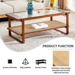Modern Rattan Coffee Table,Rectangular Center Table With Tempered Glass Tabletop,2 Tier Wood Tea Table For Living Room Office Bedroom 12 Modern Rattan Coffee Table,Rectangular Center Table With Tempered Glass Tabletop,2 Tier Wood Tea Table For Living Room Office Bedroom -Garvee GUEST c4ef77f6 873d 48ae a107 cc30344b5e0b