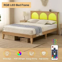 Bed Frame With Natural Rattan Headboard, Boho Wooden Platform Bed With Strong Wooden Slats, Noise-Free, No Box Spring Needed, Arch -Garvee GUEST c50014b6 1533 4e94 bb8e 88fc76b6a6e3