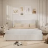 Bed Frame, Boucle Upholstered Bed Frame With Headboard, 2 Storage Drawers, Modern Twin Platform Bed Frame, Beige Soft Bed Frame