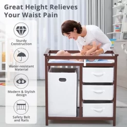 Wooden Baby Changing Table Solid Wood Diaper Changing Station Changing Table With Laundry Basket And Drawer -Garvee GUEST c5325518 10e9 42d5 b4f0 dcd1c5693346