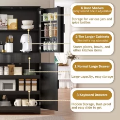 72" Fluted Kitchen Pantry Cabinet, Freestanding Cupboard Storage Cabinet With Drawers, Coffee Bar Cabinet For Living Room Hallway -Garvee GUEST c6c169c9 860c 488f aab0 98c155b386bb