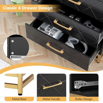 Dresser For Bedroom With 4 Drawer, Modern Dressers Chest Of Drawers, With Wide Drawers And Metal Handles, Wood Dressers, Black 6 Dresser For Bedroom With 4 Drawer, Modern Dressers Chest Of Drawers, With Wide Drawers And Metal Handles, Wood Dressers, Black - Image 4