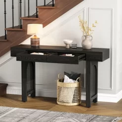 51.9" Console Table With 2 Drawers, Wooden Entryway Table, Narrow Sofa Table, Behind Couch Table For Living Room Hallway Foyer