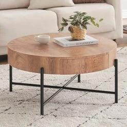 Coffee Table With Drawers Round Coffee Table With Storage Wood Center Table Farmhouse Circle Table -Garvee GUEST c84fb34d 4342 48f4 8aa5 0beb73d9a741