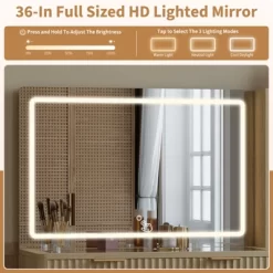 Makeup Vanity Desk With Lights, Fluted Wooden Dressing Table With 5 Drawers And Adjustable Shelves, Makeup Vanity Table Modern Glass Top For Bedroom -Garvee GUEST c8899443 c98f 4342 9e3c f5a3f840b247