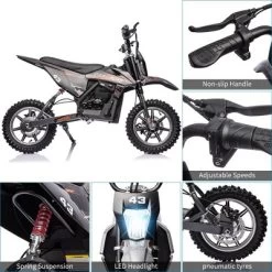 Kids Ride On Dirt Bike,15.5MPH Electric Battery-Powered Off-Road Motorcycle Max Load 175 Lbs,Led Light,Leather Seat