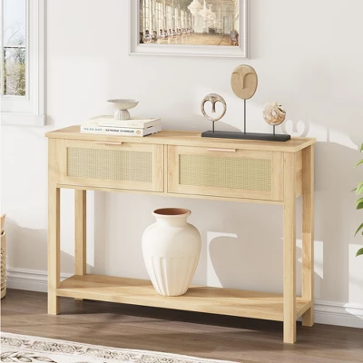 Rattan Entryway Table, Wood Console Table With 2 Drawers, Sofa Table With Storage, Console Tables For Entryway, Living Room, Hallway, Foyer 3 Rattan Entryway Table, Wood Console Table With 2 Drawers, Sofa Table With Storage, Console Tables For Entryway, Living Room, Hallway, Foyer