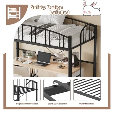 Garvee Loft Bed Twin Size, Heavy Duty Metal Loft Bed Frame With Arched Guardrail And Safety Ladder, Space-Saving, No Box Spring Needed, Black 8 Garvee Loft Bed Twin Size, Heavy Duty Metal Loft Bed Frame With Arched Guardrail And Safety Ladder, Space-Saving, No Box Spring Needed, Black - Image 6