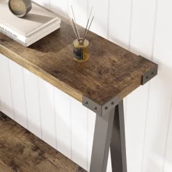 Farmhouse Entryway Table, Narrow Sofa Table With Open Storage Shelf, Metal Frame Skinny Console Table With V-Shaped Leg Design 14 Farmhouse Entryway Table, Narrow Sofa Table With Open Storage Shelf, Metal Frame Skinny Console Table With V-Shaped Leg Design -Garvee GUEST c90682a8 a48a 487d bb4b 5826e07f0cf2