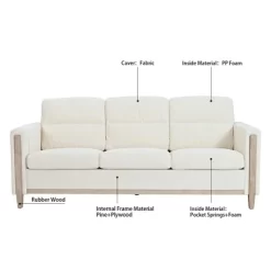 79.5" Sofa Couch Modern 3-Seater Sofa With Cushions Armrest Side Pocket For Living Room Home Office Apartment Beige