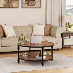 Garvee Coffee Table Round Rustic Center Table With Storage Shelf Wood Circle Coffee Table With Sturdy Metal Legs Living Room 11 Garvee Coffee Table Round Rustic Center Table With Storage Shelf Wood Circle Coffee Table With Sturdy Metal Legs Living Room -Garvee GUEST cac78f99 69a3 4e6b 8af3 b60c001661c0