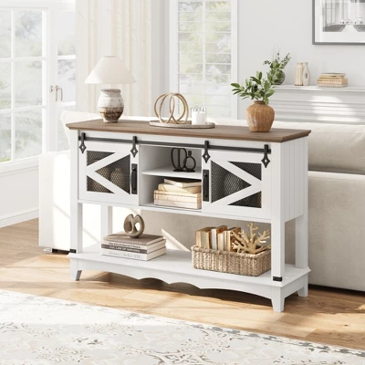 Entryway Table With Cabinet, Farmhouse Console Sofa Table With Storage, Rustic Sofa Table With Sliding Barn Doors, Console Table With Open Shelf 8 Entryway Table With Cabinet, Farmhouse Console Sofa Table With Storage, Rustic Sofa Table With Sliding Barn Doors, Console Table With Open Shelf - Image 6