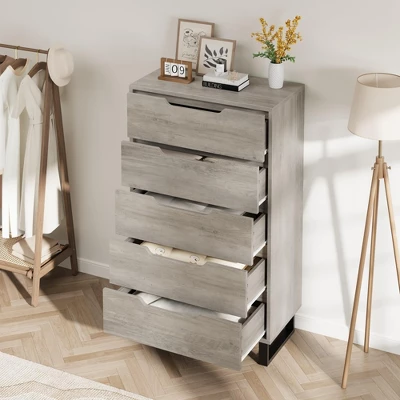 Freestanding Elegant Tall Storage Dressers With 5 Ample Drawer Space 5 Freestanding Elegant Tall Storage Dressers With 5 Ample Drawer Space - Image 3
