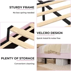 Twin/Full/Queen Bed Frame With Adjustable Upholstered Headboard And Storage Drawers, Princess Bed Frame For Kids, No Box Spring Needed, Easy Assembly -Garvee GUEST cb696092 9e43 4f38 ab3f 69ef5badb029