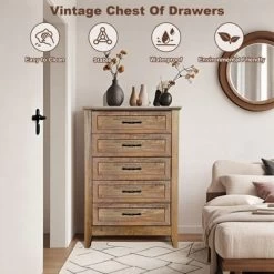 Garvee 5 Drawer Dresser, Farmhouse Tall Dresser For Closet, Rustic Chest Of Drawer With Wide Metal Handles, Wood Dressers Organizer For Bedroom -Garvee GUEST cbaf5068 aa89 451b 976b 940b45566f7c
