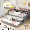 Twin XL Daybed With 2 Trundles 1 Light For Free USB Charging Design Wooden Bed Frame With 3 Storage Cubbies For Kids Teens -Garvee GUEST cbb3cb94 7420 4b63 aab8 5dcc8c51afa9