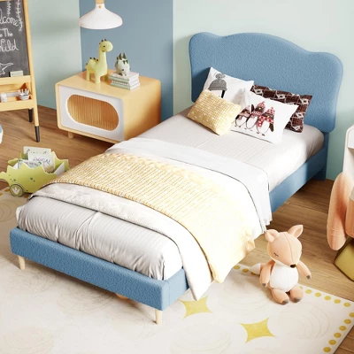 Bed Frame For Kids With Scallop Headboard, Cute Velvet Twin Bed For Girls, Boys, Sturdy Platform Bed, No Box Spring Needed, Wooden Slats, Noise Free 12 Bed Frame For Kids With Scallop Headboard, Cute Velvet Twin Bed For Girls, Boys, Sturdy Platform Bed, No Box Spring Needed, Wooden Slats, Noise Free - Image 10