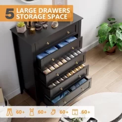 Wood Dresser For Bedroom, Chest Of Drawers With 5 Drawer & Metal Handle, Closet Store Organizer 14 Wood Dresser For Bedroom, Chest Of Drawers With 5 Drawer & Metal Handle, Closet Store Organizer -Garvee GUEST cc0555ec 43de 448e 9c28 37c8b0e84e9a