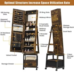 Swivel Jewelry Cabinet, Lockable Standing Jewelry Organizer With Full-Length Mirror, Rear Storage Shelves, Interior Mirror, Jewelry 13 Swivel Jewelry Cabinet, Lockable Standing Jewelry Organizer With Full-Length Mirror, Rear Storage Shelves, Interior Mirror, Jewelry -Garvee GUEST cc1e2384 9339 457d b0b9 2ab61d920e6c