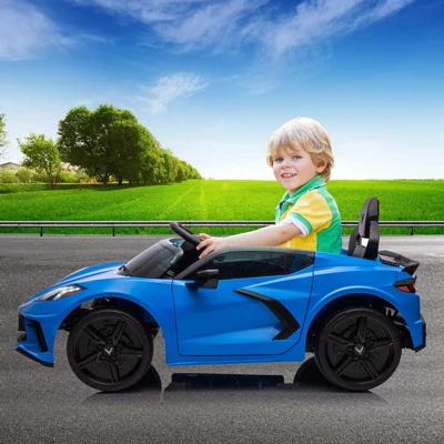 Ride On Sports Car, 12V Battery Powered Car For Kids, Licensed Corvette Kids Electric Car Toy, With RC, Visual Dashboard, Music 8 Ride On Sports Car, 12V Battery Powered Car For Kids, Licensed Corvette Kids Electric Car Toy, With RC, Visual Dashboard, Music - Image 6