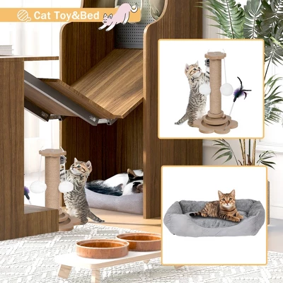 Modern Cat House Furniture With Extendable Desk, Pet Friendly Gaming Desk With Storage, Space-Saving Workstation With Cat Bed & Scratching Post 4 Modern Cat House Furniture With Extendable Desk, Pet Friendly Gaming Desk With Storage, Space-Saving Workstation With Cat Bed & Scratching Post - Image 2