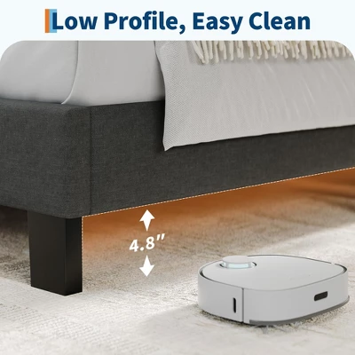 Bed Frame With Adjustable Headboard, Heavy Duty 1000lb Support, No Box Spring Needed, Dark Grey Upholstered Platform Base, Easy Assembly 4 Bed Frame With Adjustable Headboard, Heavy Duty 1000lb Support, No Box Spring Needed, Dark Grey Upholstered Platform Base, Easy Assembly - Image 2