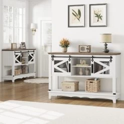 Farmhouse Entryway Console Table With Storage,46" Rustic Sofa Table With Sliding Barn Doors,Cabinet Organizer For Entryway,Living Room And Hallway -Garvee GUEST ce3aad17 8b3d 4b2e bcc8 211b763a2c29