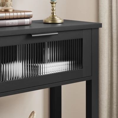 43 Inch Entryway Table, Wood Console Table With 2 Glass Drawers, 2 Tier Sofa Table With Storage For Living Room, Foyer Tables For Entryway 7 43 Inch Entryway Table, Wood Console Table With 2 Glass Drawers, 2 Tier Sofa Table With Storage For Living Room, Foyer Tables For Entryway - Image 5