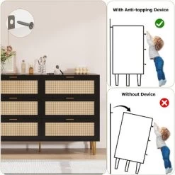 Rattan 6 Drawer Dresser, Wide Double Dresser With Gold Handles & Legs, Modern Chest With Large Storage For Bedroom Or Living Room -Garvee GUEST cf782cd2 9bbc 490e 936f c11783fd1d1b