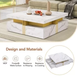 Coffee Tables With 4 Storage Drawers Modern Square Design Cocktail Table For Living Room Office Bedroom 16.5"D X 43.3"W X 43.3"H -Garvee GUEST cfb0b127 6ef4 46d0 ad84 571c31d6e460