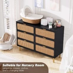 Rattan 6 Drawer Dressers For Bedroom, Large Double Dresser With Deep Drawers, Chest Of Drawers For Closet With Wide Top, Long Wooden Dresser -Garvee GUEST cfbe9106 a413 4e16 a3fe 8d38e984f528