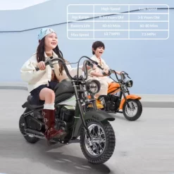 Electric Dirt Bike For Kids: 15MPH, 150lb Max, 24V/300W Motor, 2-Speed, LED Lights, Air Tires