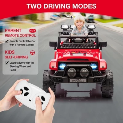 12V Ride-On Truck Car For Kids – Battery Powered Electric Vehicle With Remote Control, Spring Suspension, LED Lights, Bluetooth & 3 Speeds 4 12V Ride-On Truck Car For Kids – Battery Powered Electric Vehicle With Remote Control, Spring Suspension, LED Lights, Bluetooth & 3 Speeds - Image 2