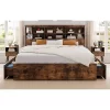 Storage Wooden Bed Frame With Bookcase Headboard And 4 Large Drawers 2 Storage Wooden Bed Frame With Bookcase Headboard And 4 Large Drawers -Garvee GUEST d02a4fd3 f5cb 4c65 80d5 e17c39718704