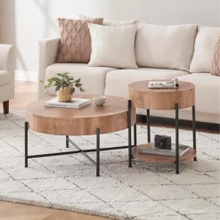Round Coffee Table, Farmhouse Circle Center Table With 2 Storage Drawers, Wood Living Room Table -Garvee GUEST d0671390 fdc7 4a73 83a3 5e4321f0272d 1