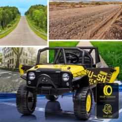 Kids Ride On Car, 24V 2 Seater, With Remote Control, Kids Electric Vehicle With 19" Wide Seat, LED, Spring Suspension, Yellow -Garvee GUEST d0a48548 594e 4bbb b803 a1a35d037f74