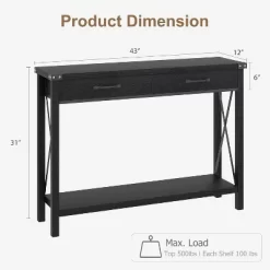 Farmhouse Console Table With 2 Drawers And Storage Shelf, Wood Sofa Table For Entryway, Living Room, Hallway, And Foyer
