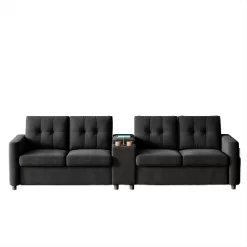 115" Faux Leather 4-Seat Sectional Sofa, Middle Table With Cup Holders, Deep Cushions, Side Organizer, For Apartment Or Small Space 15 115" Faux Leather 4-Seat Sectional Sofa, Middle Table With Cup Holders, Deep Cushions, Side Organizer, For Apartment Or Small Space -Garvee GUEST d1c859b6 dd66 4ffa 9687 bd9211524e03