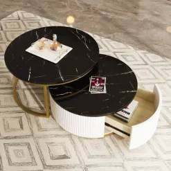 Modern Round Nesting Coffee Table Fluted With Drawer In 31.5'' 15 Modern Round Nesting Coffee Table Fluted With Drawer In 31.5'' -Garvee GUEST d1ca8194 d4e5 4556 9190 7a0cbd1f5f36