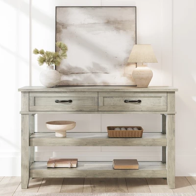 47.2" Entryway Table, Console Table With 2 Storage Drawers, 3 Tier Farmhouse Wooden Sofa Table, Hallway Table For Entryway, Living Room 11 47.2" Entryway Table, Console Table With 2 Storage Drawers, 3 Tier Farmhouse Wooden Sofa Table, Hallway Table For Entryway, Living Room - Image 9
