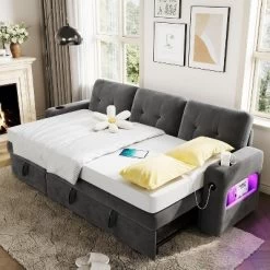 84 Inch Sleeper Sofa Couch, L-Shaped Sofa, Convertible Pull Out Sofa Bed With Storage, Charging Station, Led Lights, Modern Sectional Sofa -Garvee GUEST d26e991b 56ad 4e29 aad9 46fb60f947c9