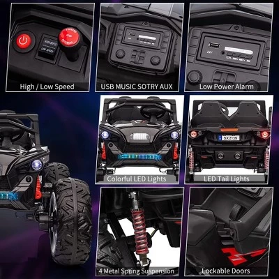 24V 2Seats Ride On UTV With Remote Control, 17" Extra Large EVA Wheels & 20.5“ Wide Seat 4WD Electric Vehicle 6 24V 2Seats Ride On UTV With Remote Control, 17" Extra Large EVA Wheels & 20.5“ Wide Seat 4WD Electric Vehicle - Image 4