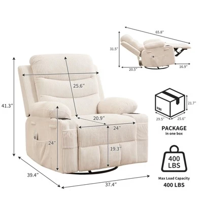 Recliner Chair Nursery, Manual Reclining Rocking Chair, 360 Swivel Glider With Cup Holder, Massage And Heat Recliner, Indoor Single Sofa Chairs 3 Recliner Chair Nursery, Manual Reclining Rocking Chair, 360 Swivel Glider With Cup Holder, Massage And Heat Recliner, Indoor Single Sofa Chairs