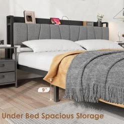 Garvee Queen Size Bed Frame With Storage Headboard, Industrial Queen Platform With 2 Drawers And Charging Station, Black No Box Spring Needed Bedframe -Garvee GUEST d2f1d519 e7e4 43a5 a401 6912c37f53ef