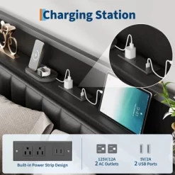 Full Size Bed Frame, Button Headboard With Charging Station, All-Metal Full Platform Bed Frame With Storage, No Box Spring Needed, Black -Garvee GUEST d3508d75 5e4f 474b b534 9495daa39ac2