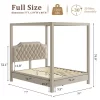 Canopy Bed Frame With Upholstered Headboard, Four Poster Design, Button Tufted, And Slide Rail, No Box Spring Required, Wooden Slatted Structure -Garvee GUEST d37618d4 df86 4284 9977 a26b0354595f