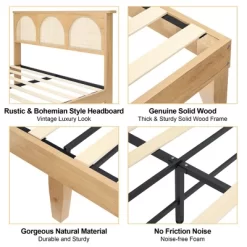 Bed Frame With Natural Rattan Headboard, Boho Wooden Platform Bed With Strong Wooden Slats, Noise-Free, No Box Spring Needed, Arch -Garvee GUEST d392cb52 7de4 4a66 802c ee230d3c3278