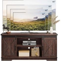 Farmhouse TV Stand And Entertainment Center For TV Up To 65 Inches With Sliding Barn Doors And Adjustable Shelf, Brown 11 Farmhouse TV Stand And Entertainment Center For TV Up To 65 Inches With Sliding Barn Doors And Adjustable Shelf, Brown -Garvee GUEST d399e371 951a 4b13 a73f 568bf823745b