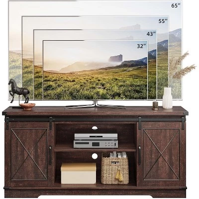 Farmhouse TV Stand And Entertainment Center For TV Up To 65 Inches With Sliding Barn Doors And Adjustable Shelf, Brown 7 Farmhouse TV Stand And Entertainment Center For TV Up To 65 Inches With Sliding Barn Doors And Adjustable Shelf, Brown - Image 5